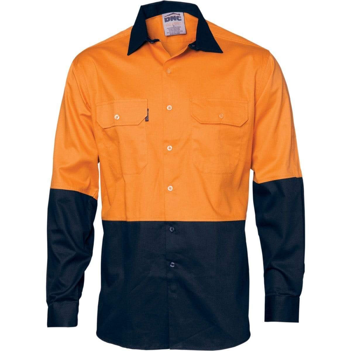 Dnc Workwear Hi-vis Two Tone Cotton Drill Vented Long Sleeve Shirt - 3981 Work Wear DNC Workwear Orange/Navy XS 
